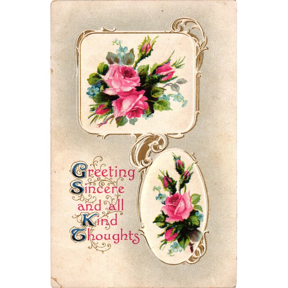 Antique Embossed Pink Rose Floral Postcard BB London‎ Series E 45 Germany